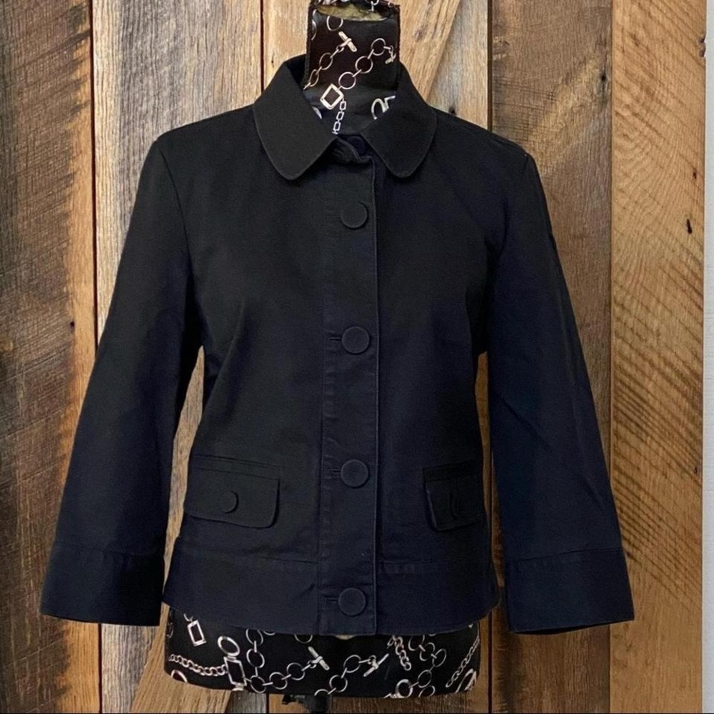 Talbots Black Boxy Stretch Cotton Light Jacket‎ Shirt Style Collar Small